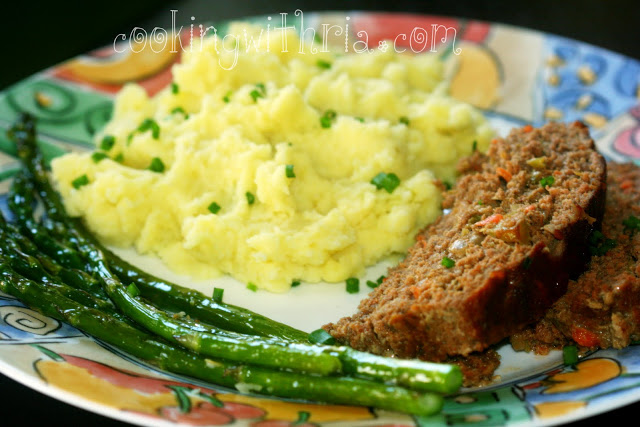 Finally getting started! Meatloaf with Asparagus and Mashed Potatoes