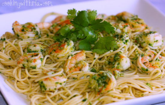 Cilantro and/or Parsley Shrimp with Pasta