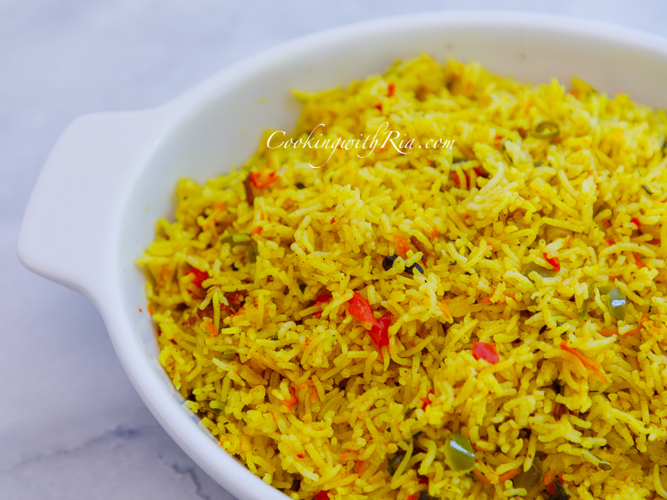 Saffron Yellow Rice In Rice Cooker : Cooking With Bliss