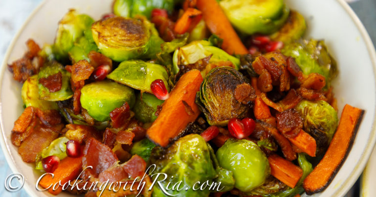 Pan Roasted Brussel Sprouts with Bacon & Carrots