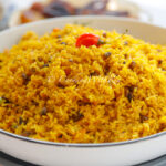 yellow rice and peas with coconut milk