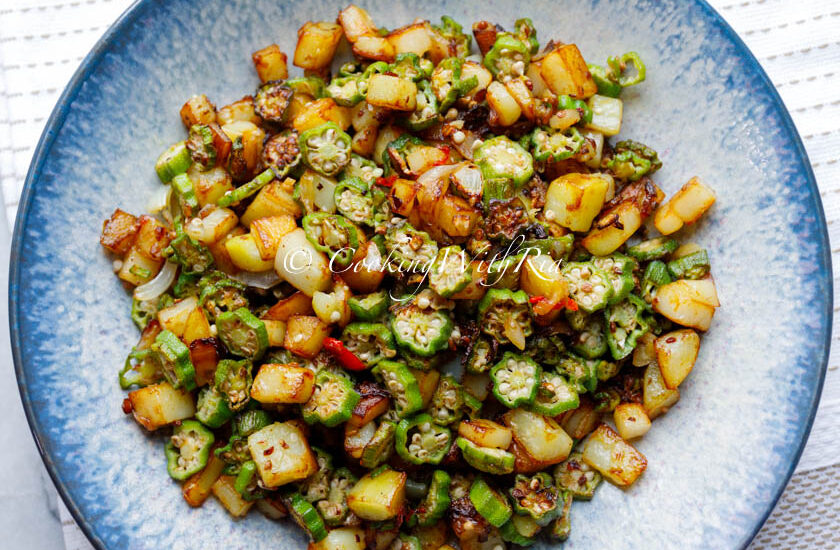 Fried Okra and Potatoes (Fry Ochro and Aloo)