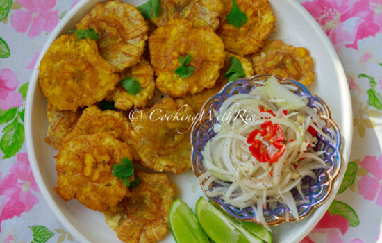 Crispy Tostones with a Spicy Onion Pickle