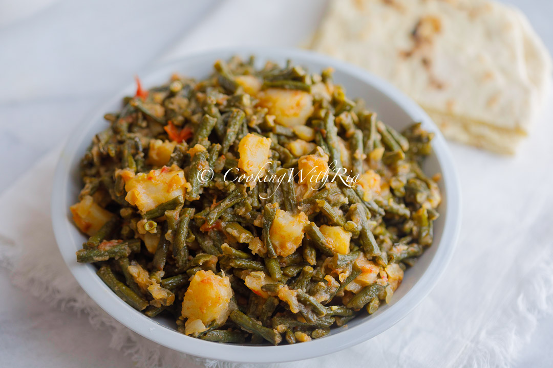 Fry Bodi and Aloo | Sautéed Long Green Beans and Potato