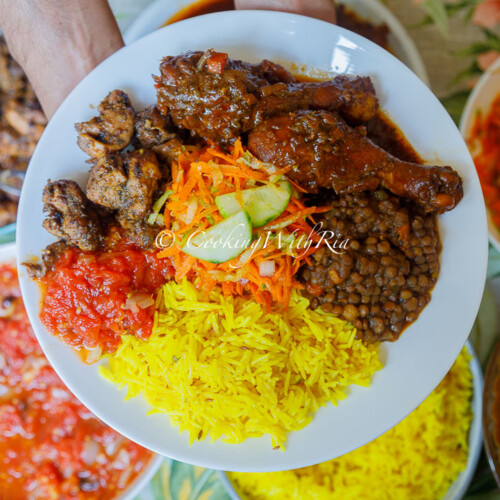 SUNDAY LUNCH WEEK 25 - ATEWED CHICKEN YELLOW RICE GEERA CHICKEN TOMATO CHOKA