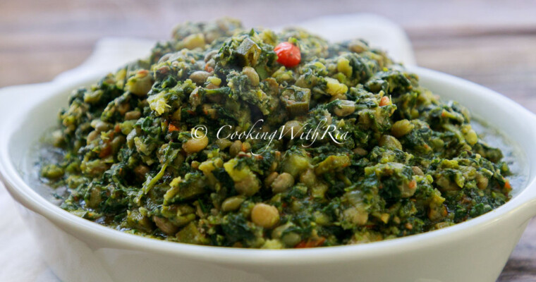 Bhagi with Peas & Ochro (Trinidad-Style Spinach with Pigeon Peas & Okra)