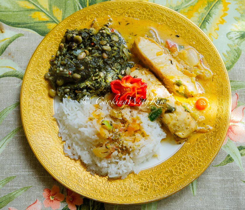 Sunday Lunch Week 38-Steamed Fish, Bhagi with Peas & Ochro, and Jasmine Rice