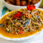 Caribbean Salted Mackerel with Tomatoes boiled ground provisions cou cou