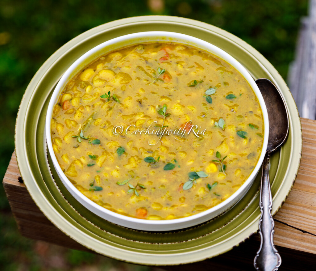 Creamy Instant Pot Curry Lima Beans (Caribbean Style) made with green seasoning, curry powder, and mixed vegetables.