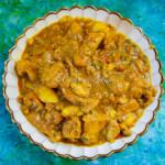 Finished Caribbean curry chicken with potatoes
