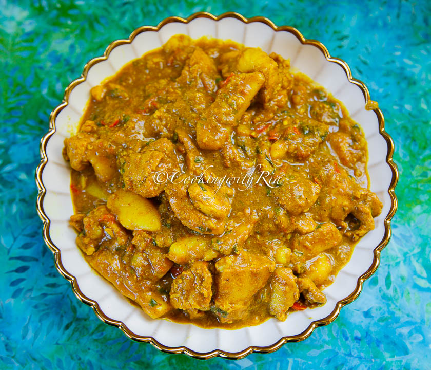 Finished Caribbean curry chicken with potatoes